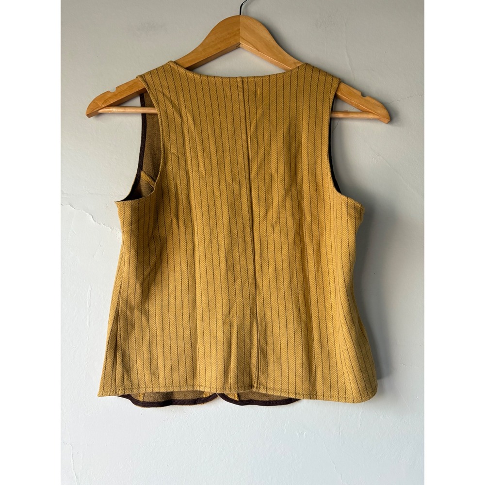 Vintage Lux Yellow Herringbone Button Front Vest Size M - Picture 5 of 5